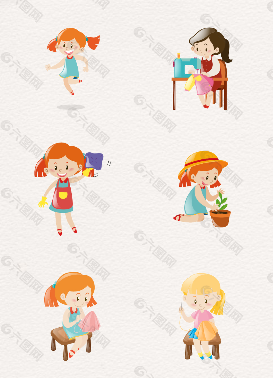 卡通小女孩的日常生活矢量素材