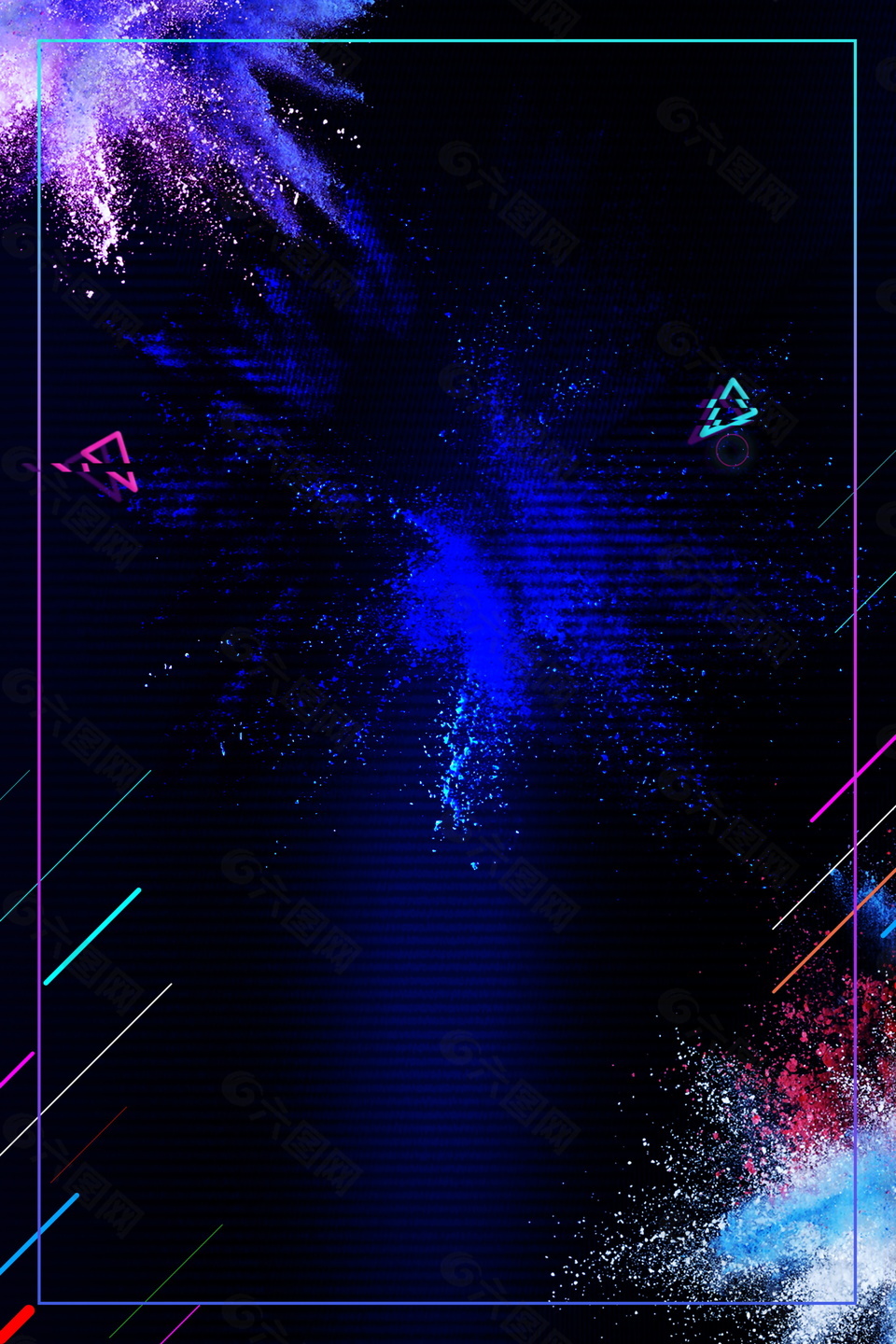 蓝色烟花抖音故障风格海报背景