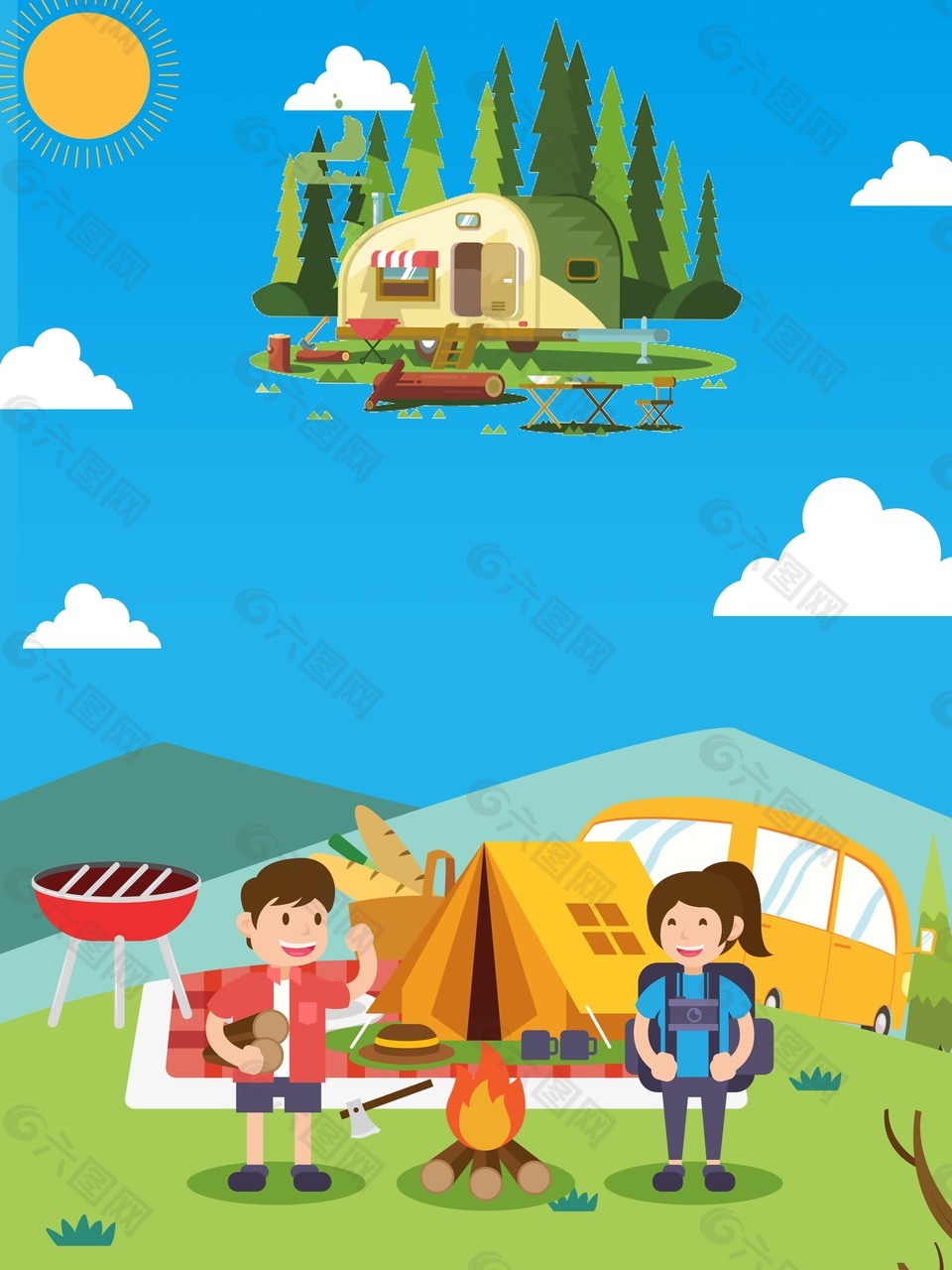扁平创意暑假旅行海报背景