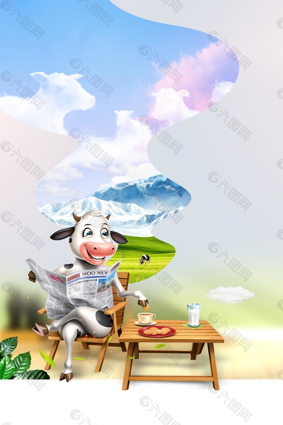 可爱卡通牛奶奶牛海报背景
