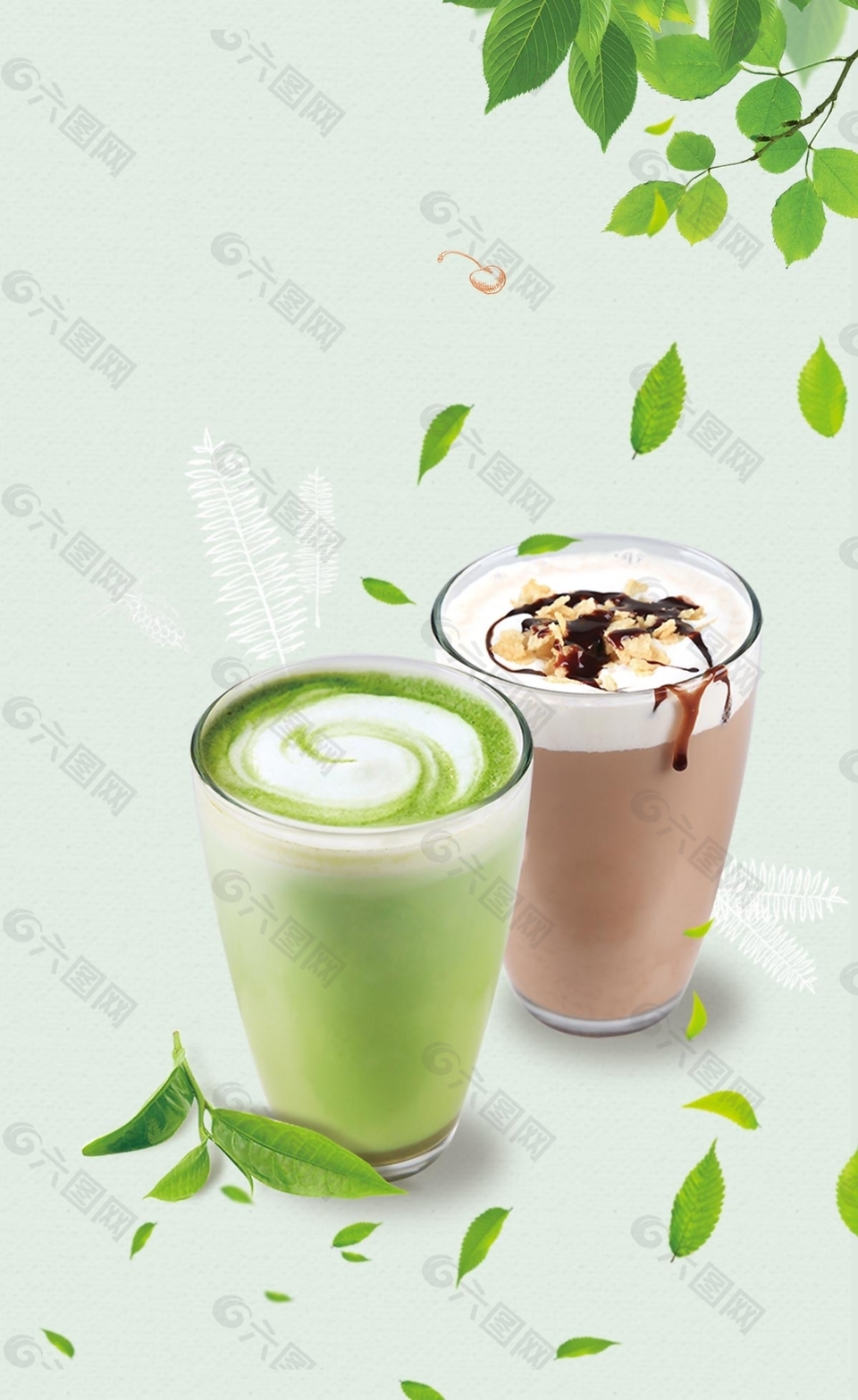 夏天抹茶饮品海报背景