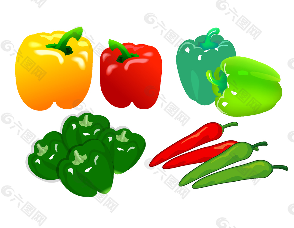 矢量彩色手绘蔬菜青椒