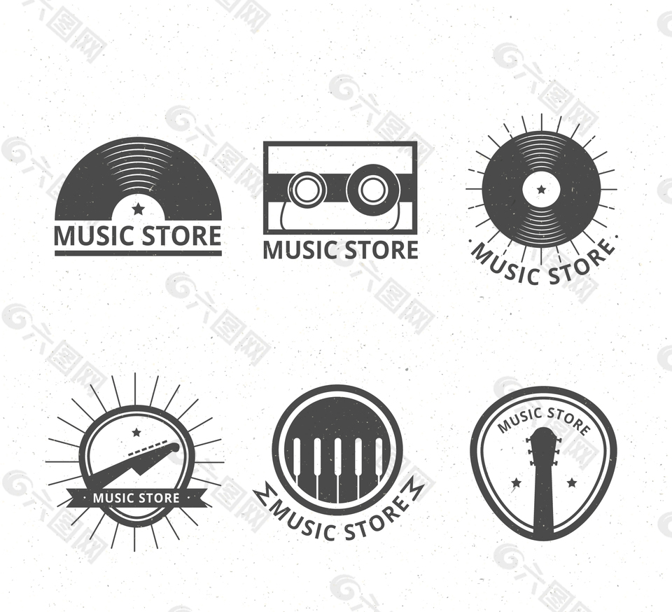老式风格音乐商店标志元素