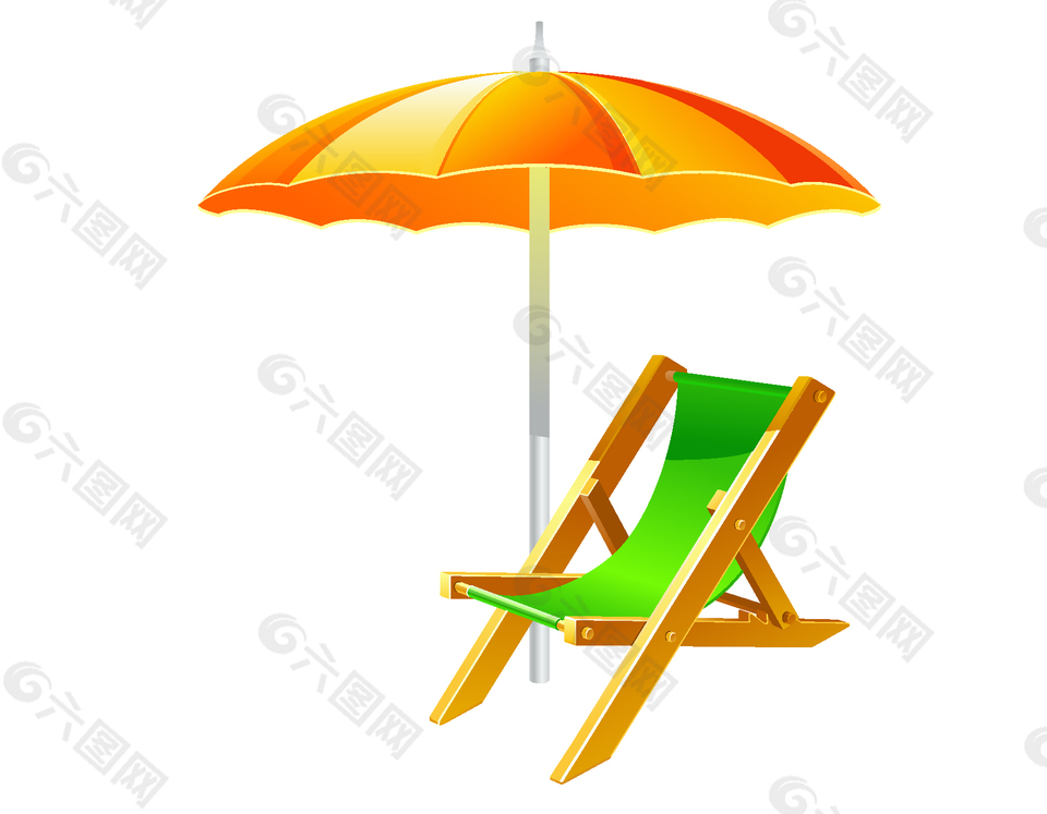绿色椅子与乘凉伞矢量图
