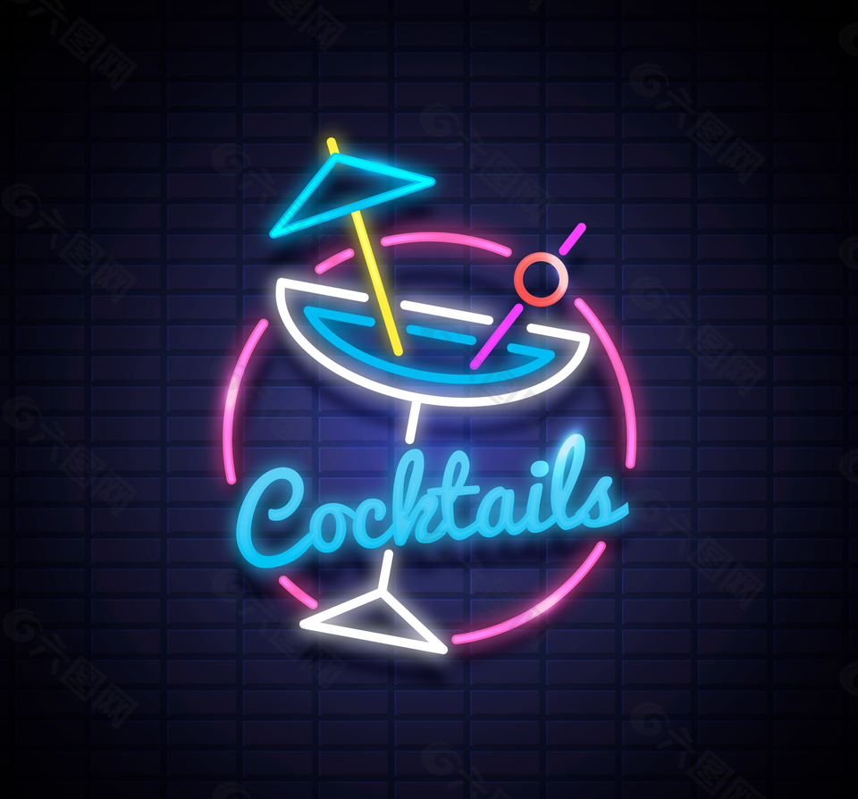 彩色鸡尾酒霓虹灯招牌
