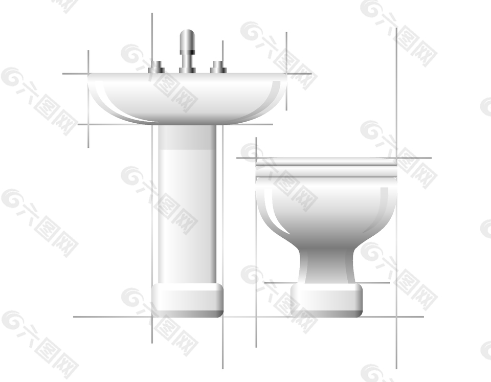 洗手间马桶与洗脸池设计矢量图