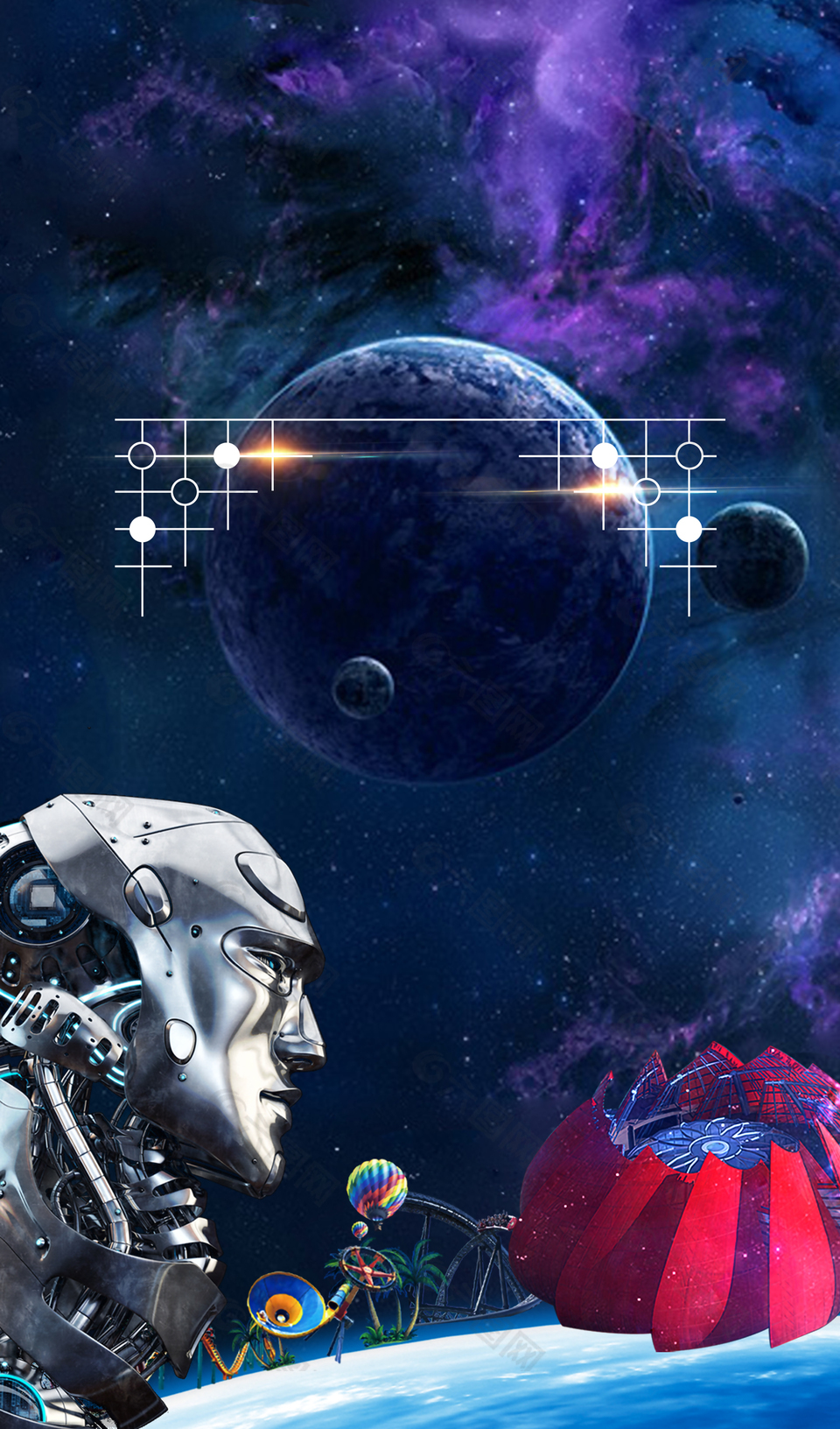 创意机器人宇宙科幻科技展海报背景