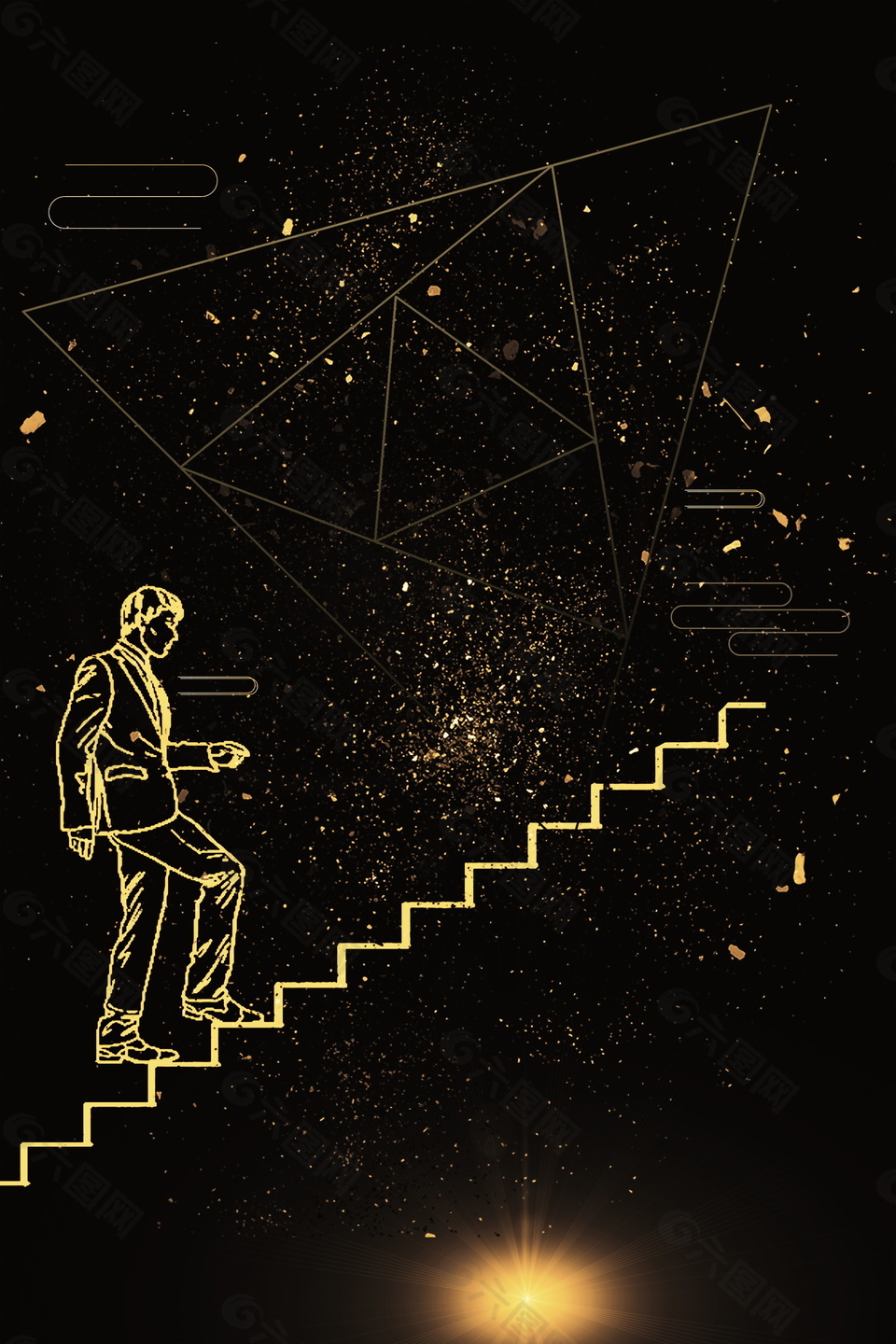 手绘金色线条人物阶梯励志背景素材