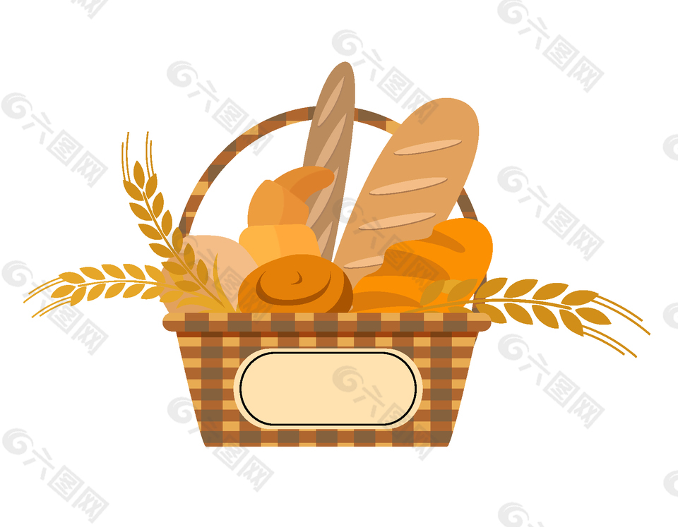 花篮里的小麦面包矢量图