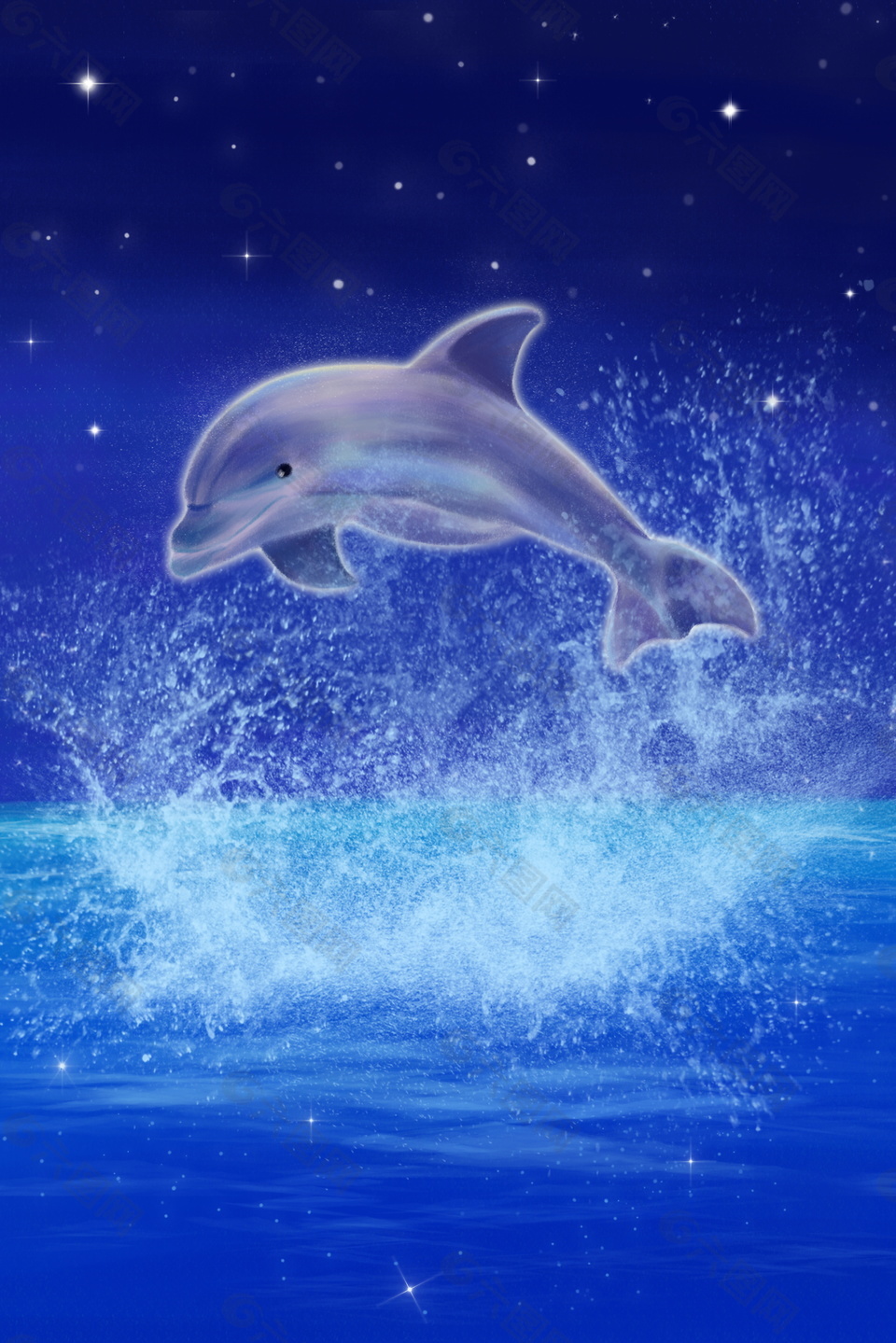 唯美大海上跳跃的海豚海报背景素材