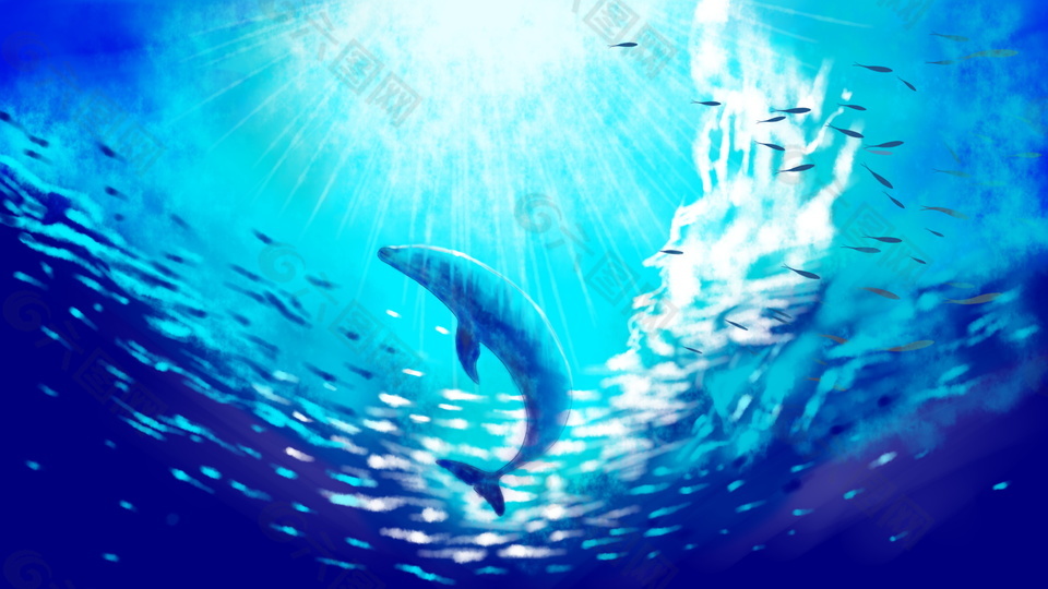 唯美蓝色海洋海豚背景素材背景素材免费下载 图片编号 六图网