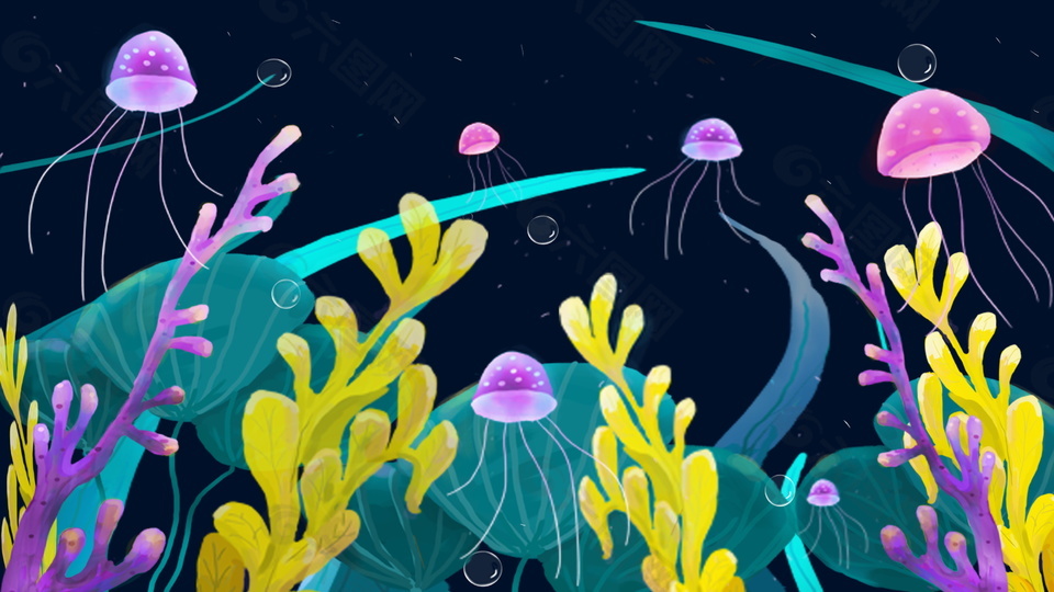 彩绘海底世界海洋生物海报背景素材