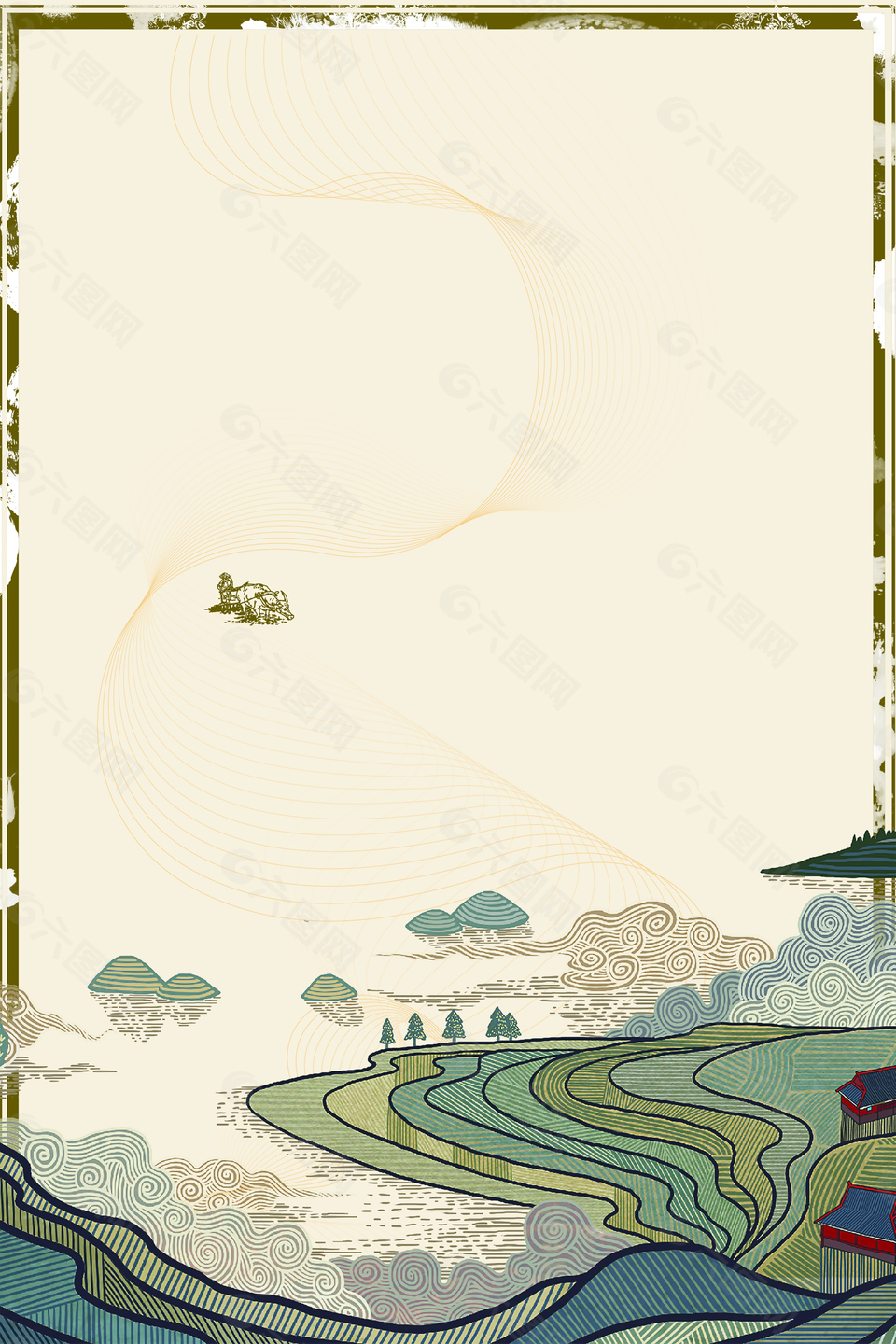 农耕文化中国风海报背景素材