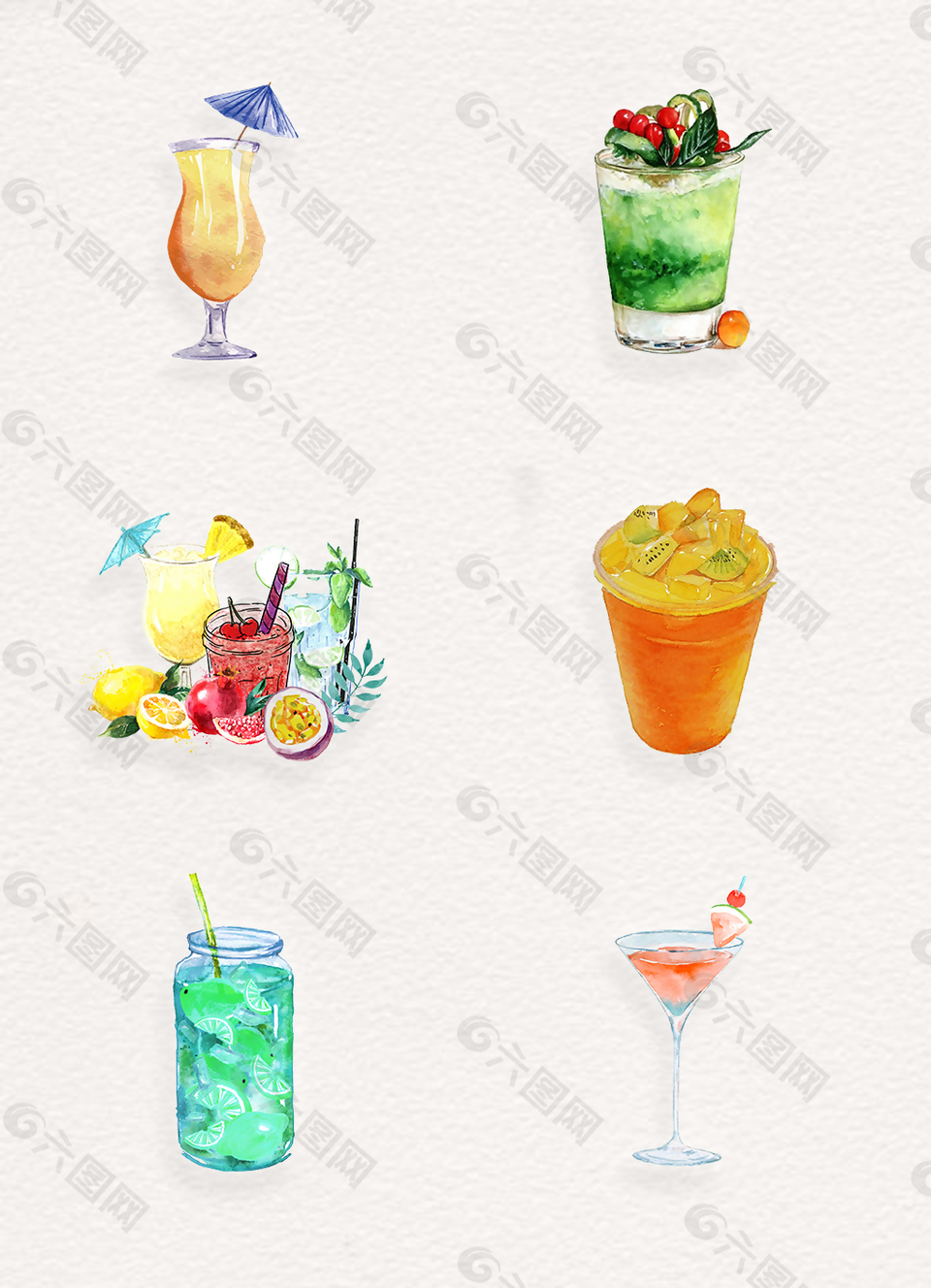 手绘夏日饮品装饰插画果汁