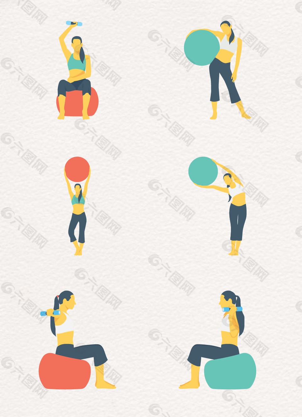 矢量瑜伽球和女性图标元素