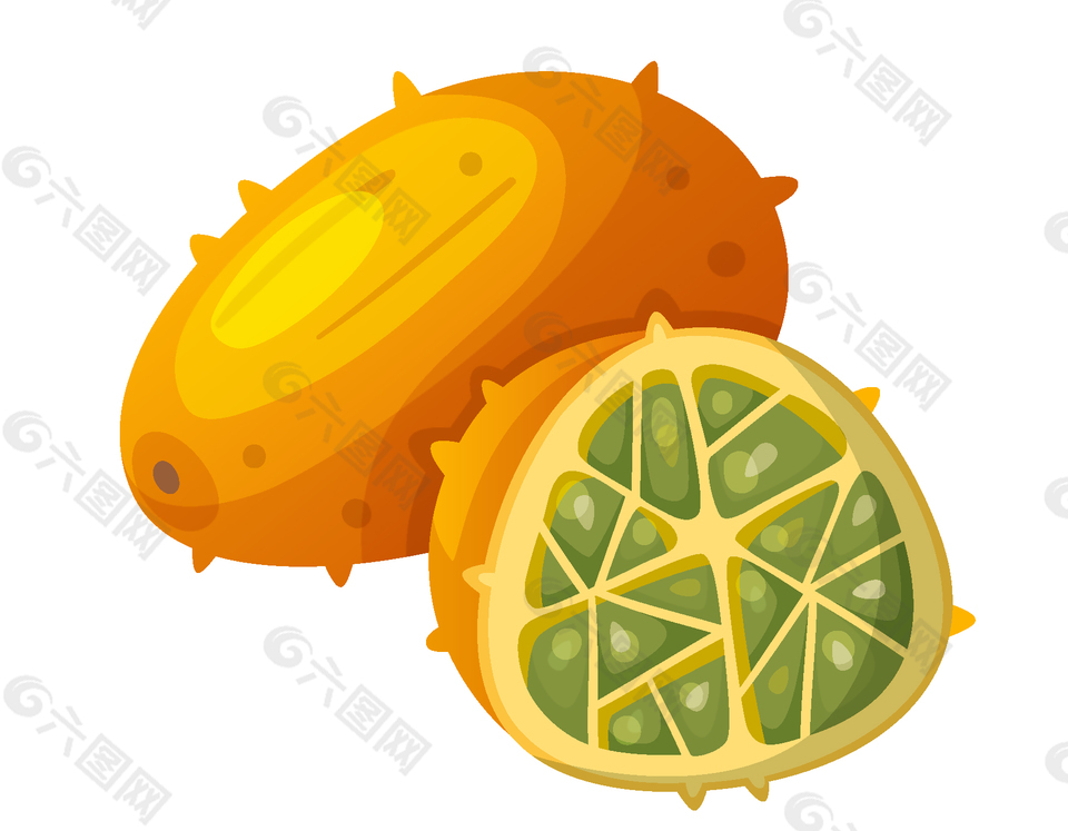 手绘黄色水果木瓜元素