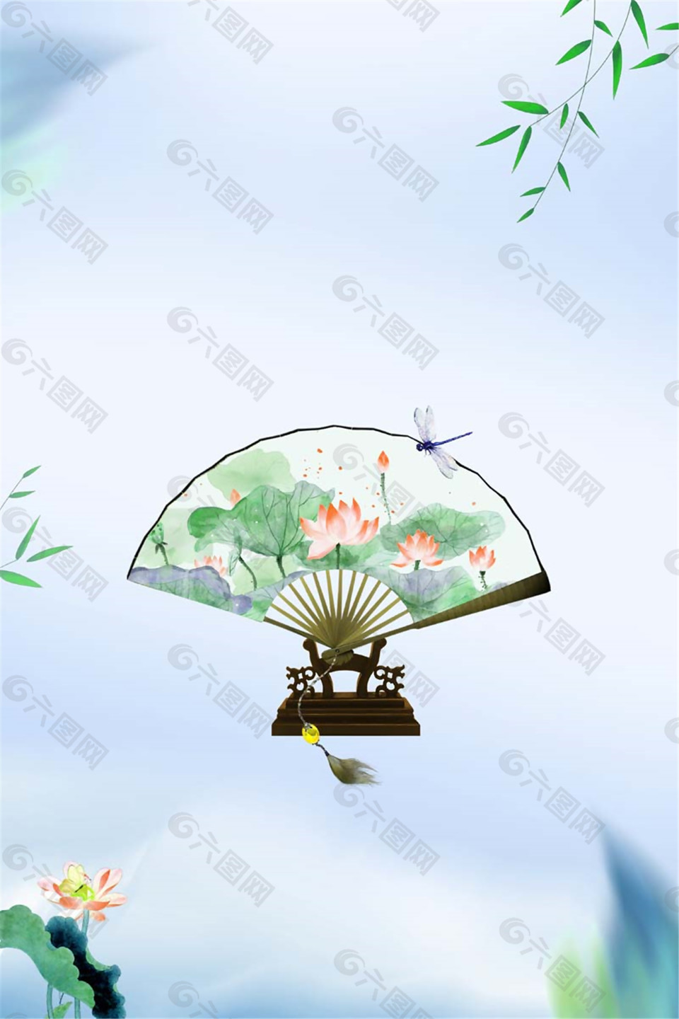 中国风传统扇形荷花夏至海报背景设计