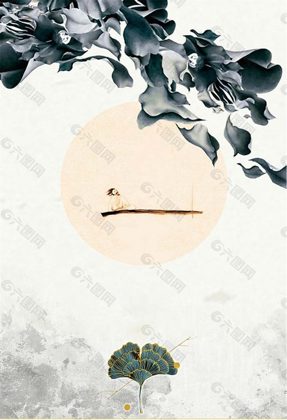 中国风创意夏至树叶海报背景设计