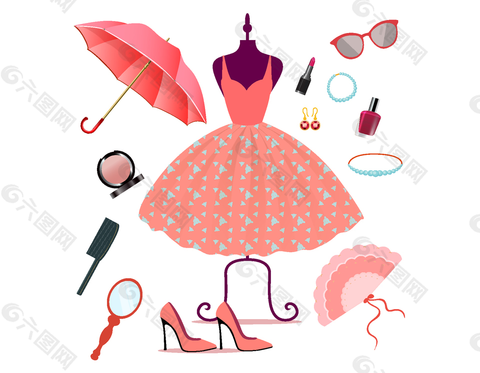 时尚女孩衣服配饰与彩妆