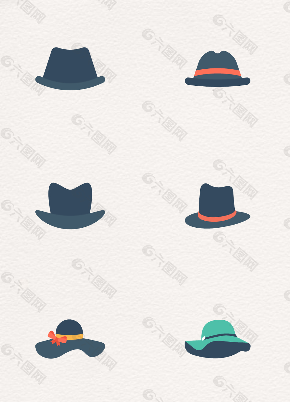 卡通六款帽子图标