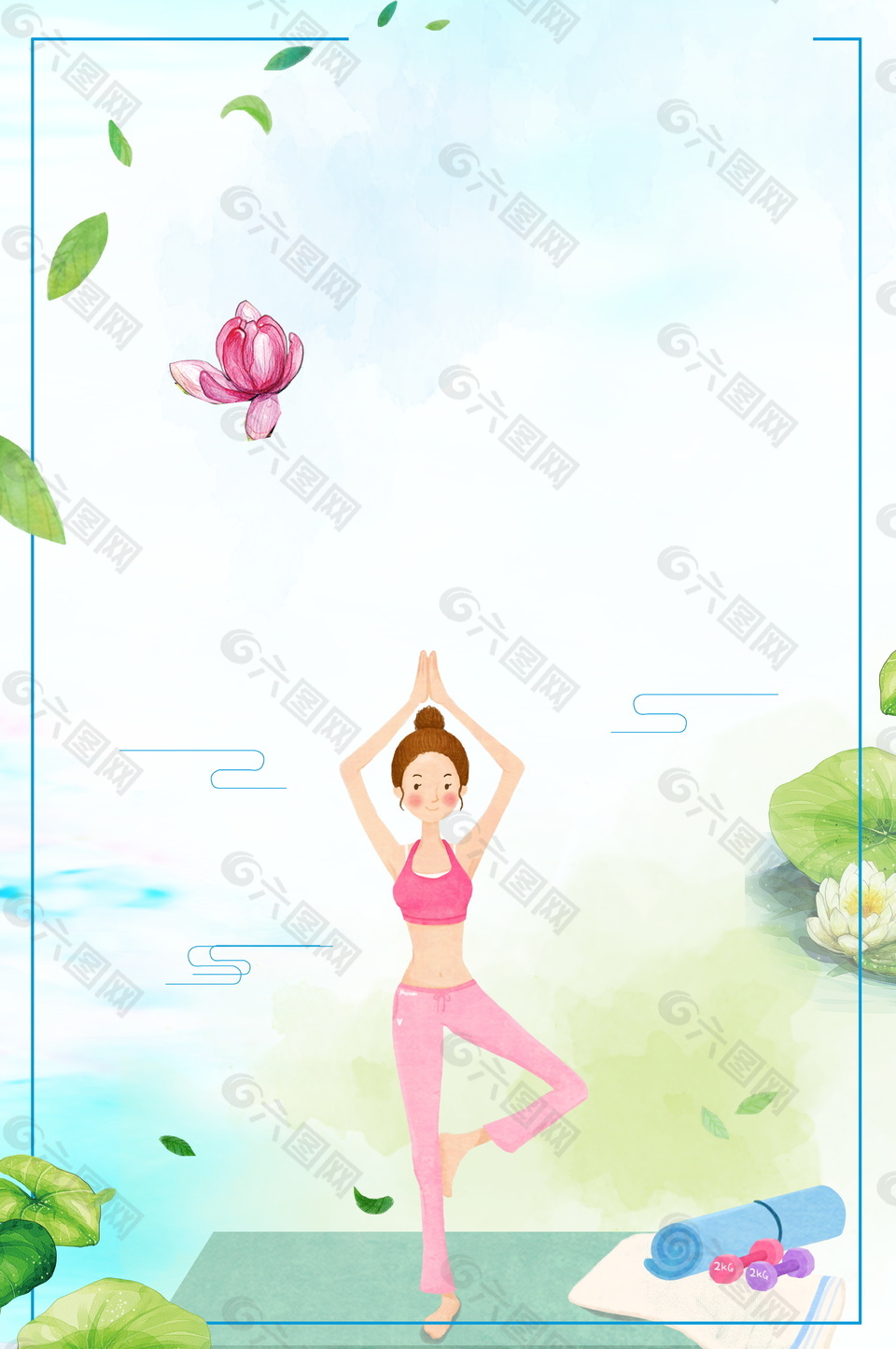 卡通可爱瑜珈女孩背景素材