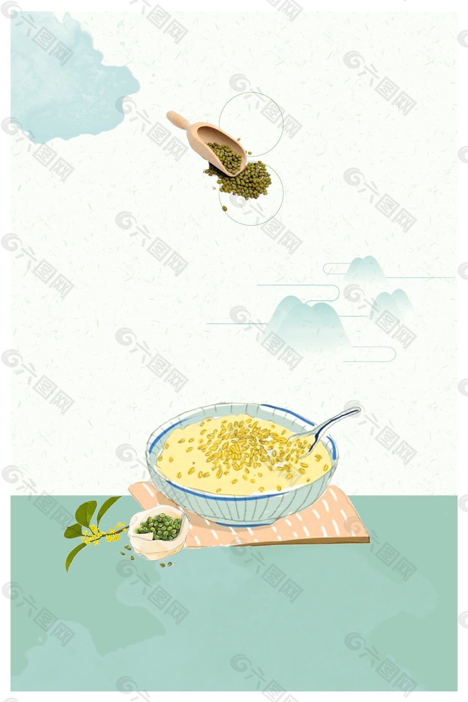 小暑节气小米粥绿豆海报背景设计