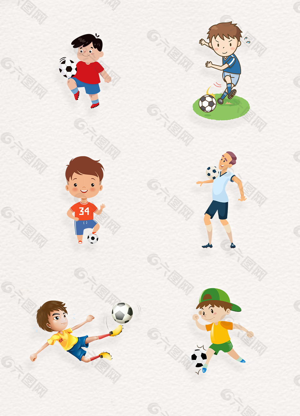 卡通踢足球的小孩png素材
