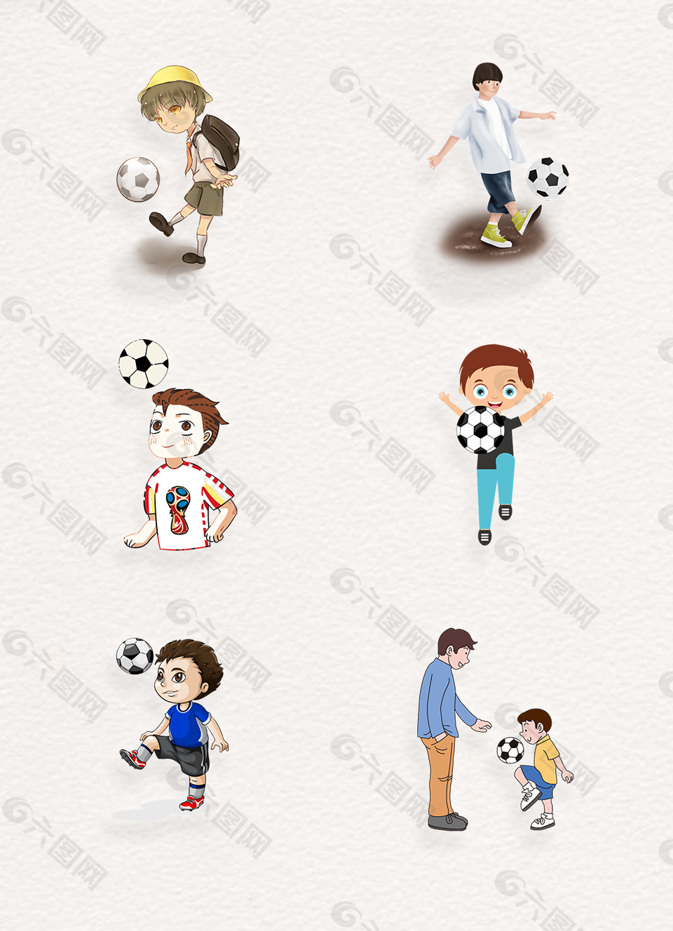 卡通可爱踢足球的小男孩