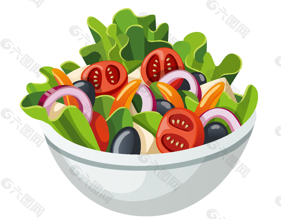 卡通美味蔬菜沙拉矢量元素