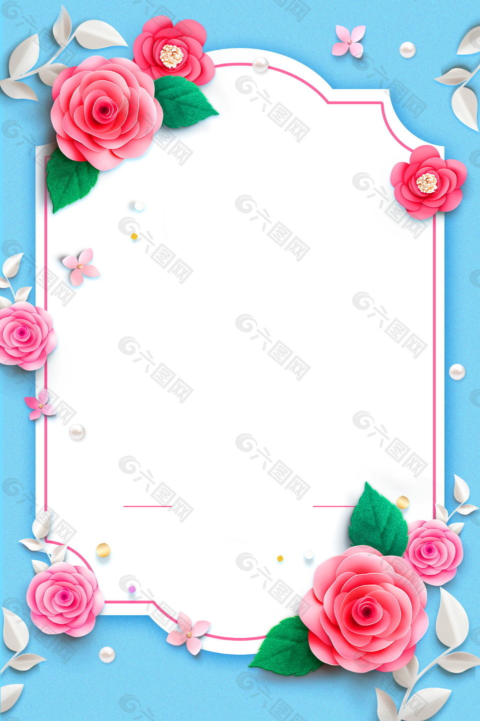 立体粉色花朵板块夏季促销广告背景素材