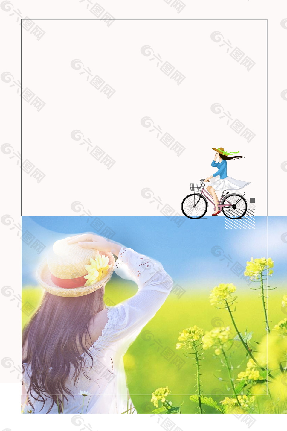 骑行赏油菜花之旅夏季促销广告背景素材