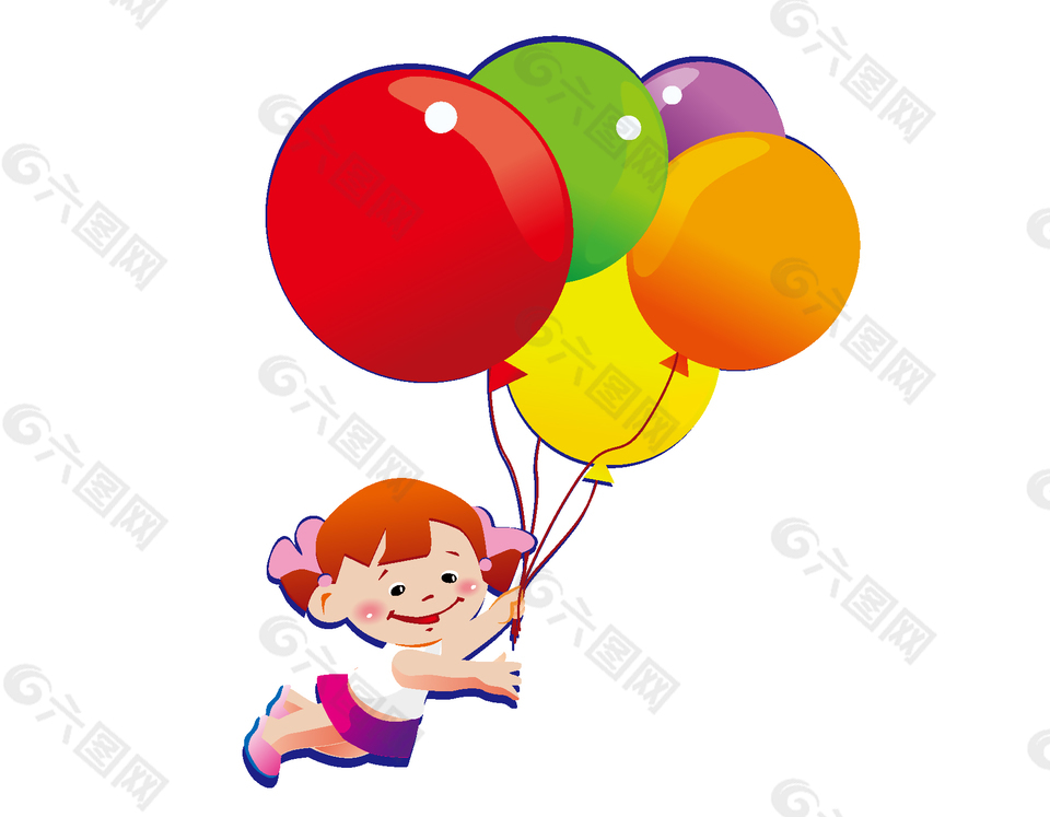 扁平化开心玩气球的小女孩