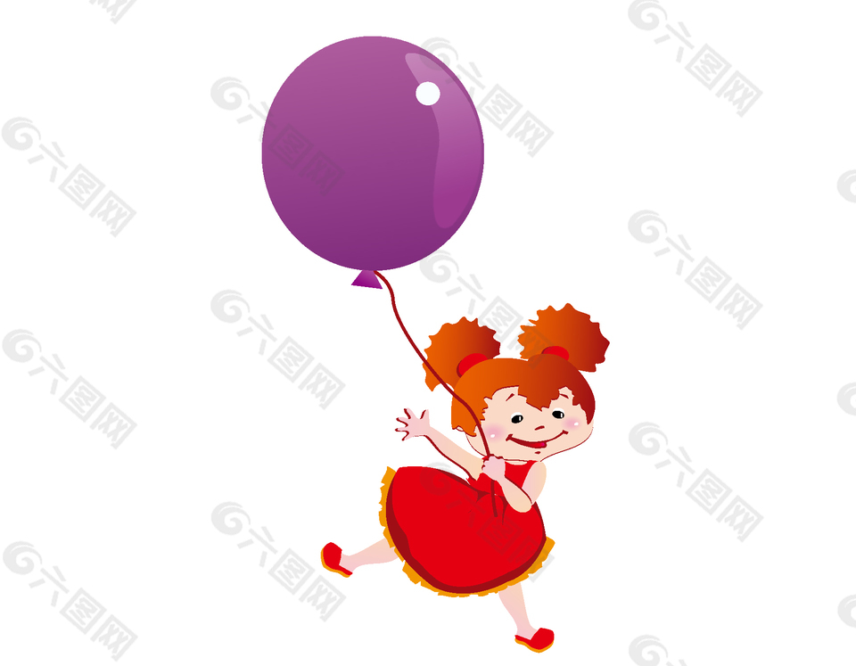 扁平化漂亮小女孩与气球矢量图