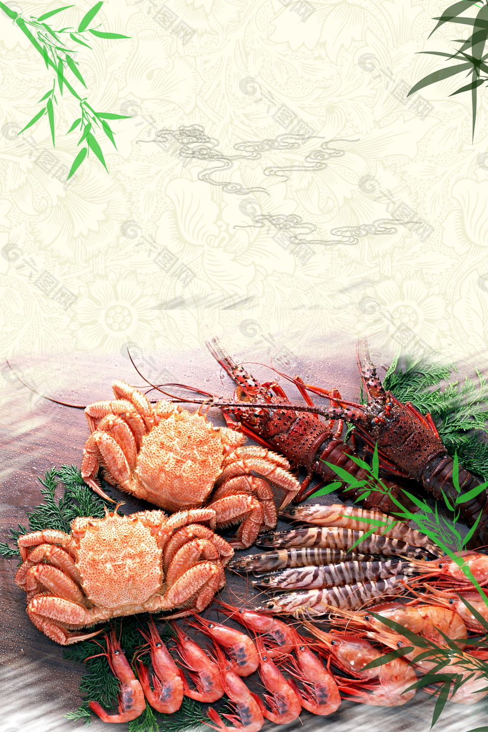 绿竹虾蟹海鲜吃货节广告背景素材