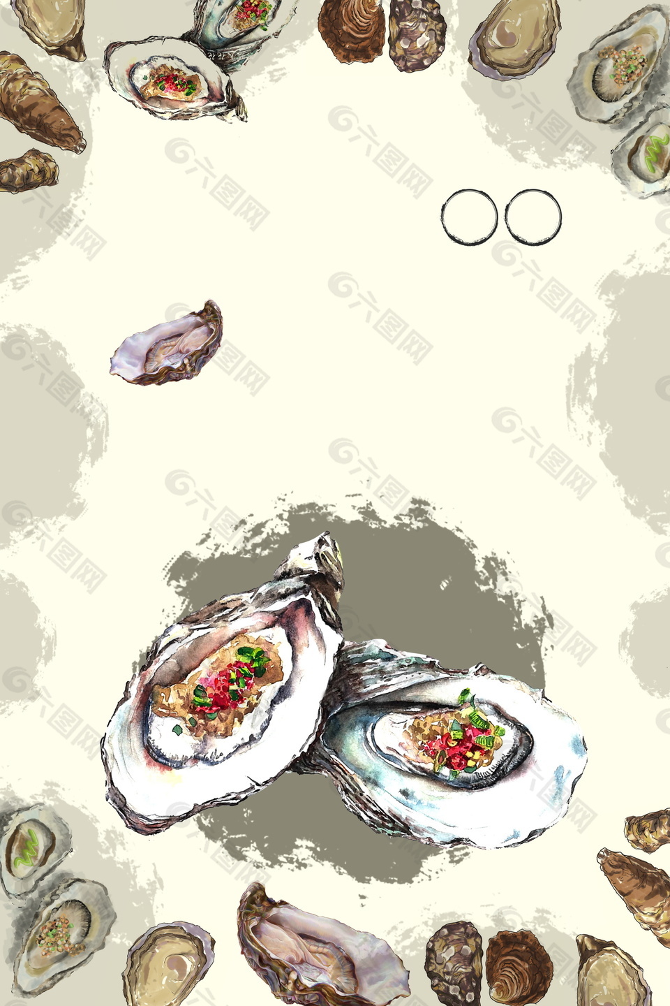 彩绘牡蛎海鲜吃货节背景素材