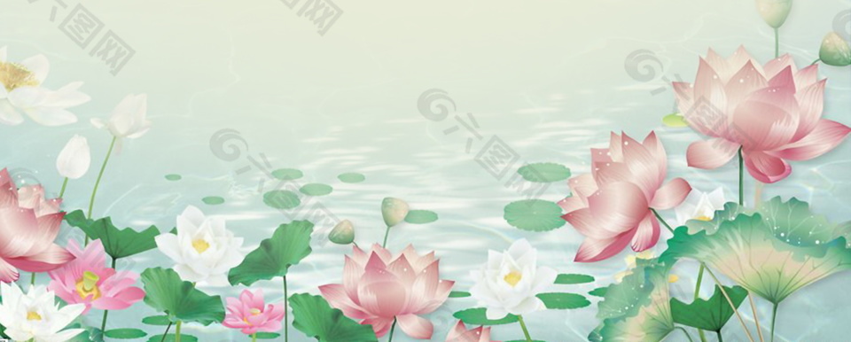 彩绘两色花朵夏至节气横版背景素材