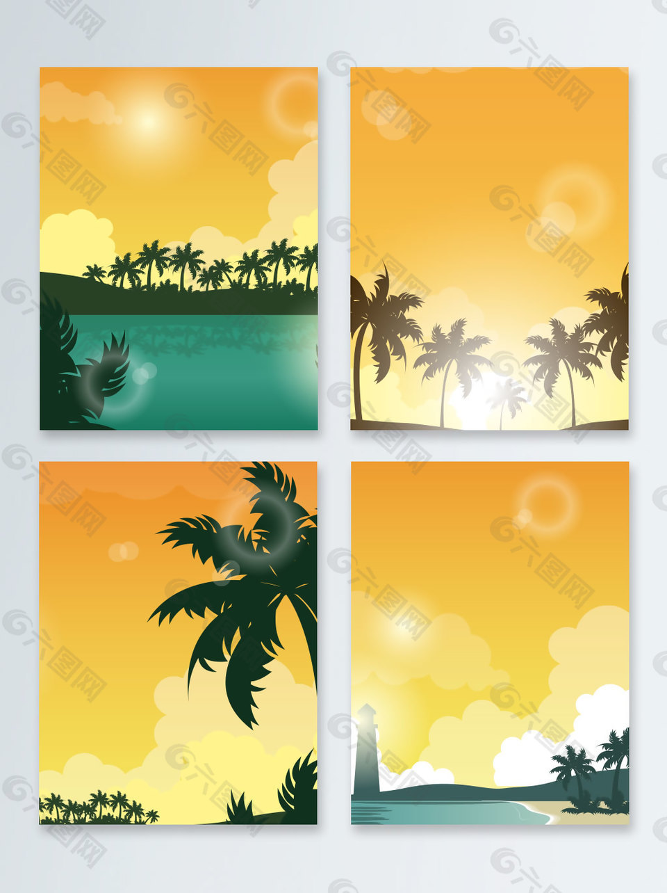 黄色椰子树卡通暑期旅游广告背景