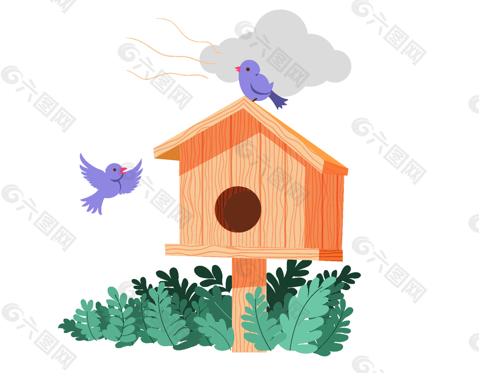 矢量木制小鸟房子