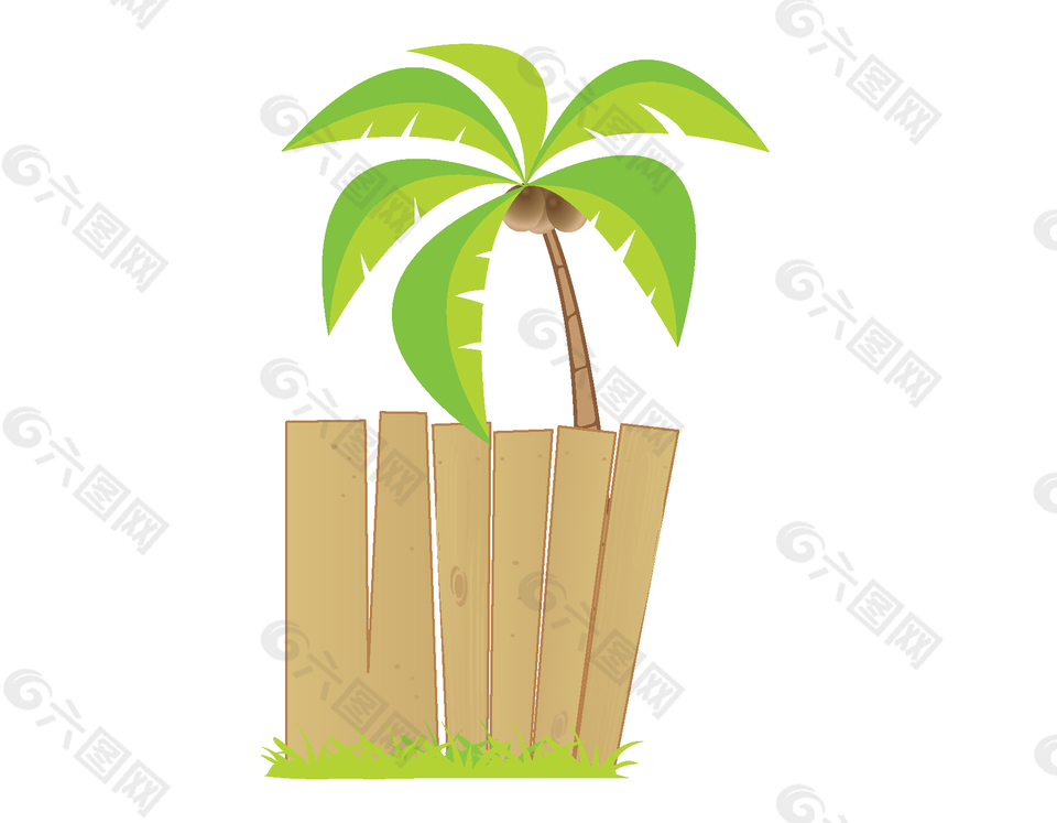 矢量手绘椰子树与围栏