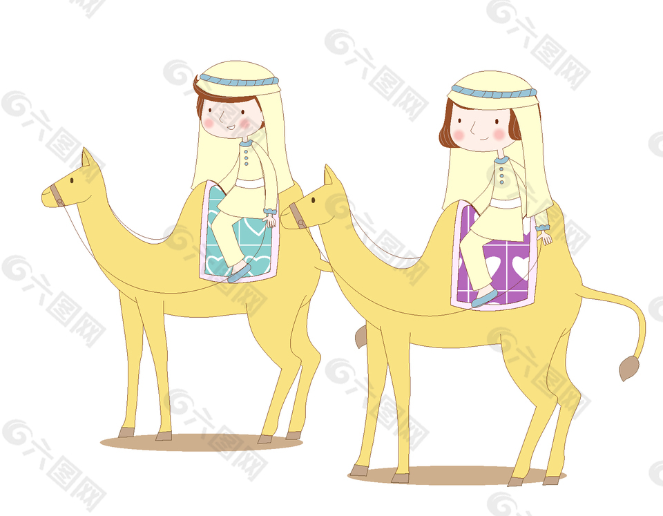矢量手绘骑骆驼的女孩