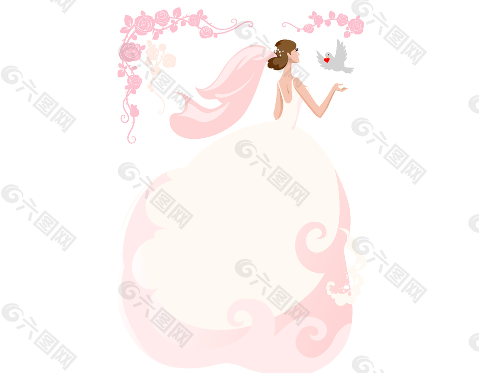 浪漫唯美粉色婚纱元素