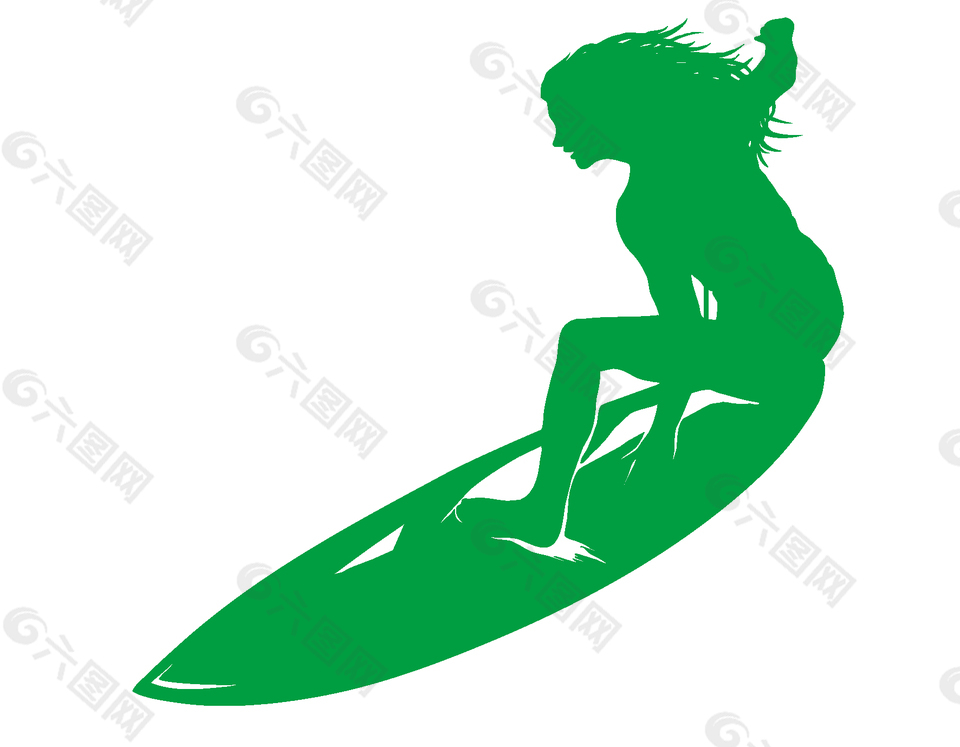 简约绿色美女冲浪元素
