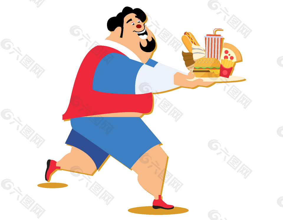 吃速食的卡通肥胖男孩