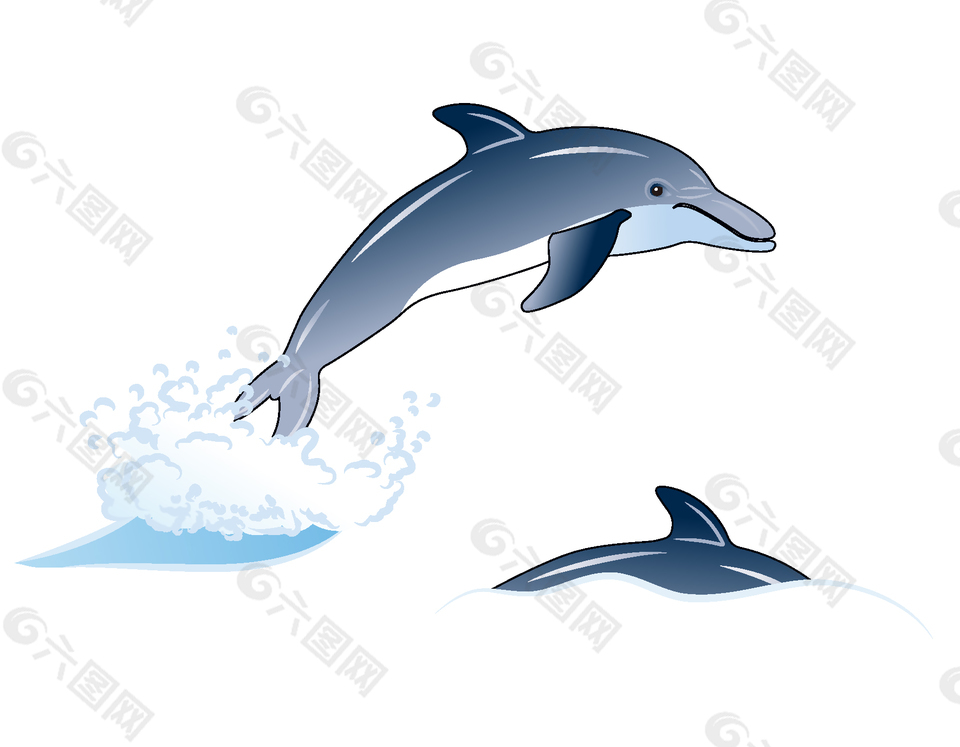 手绘海里跳跃的海豚