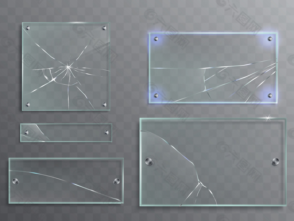 矢量透明破损玻璃碎玻璃