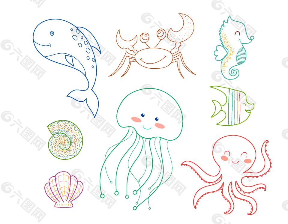 简笔画手绘海洋生物
