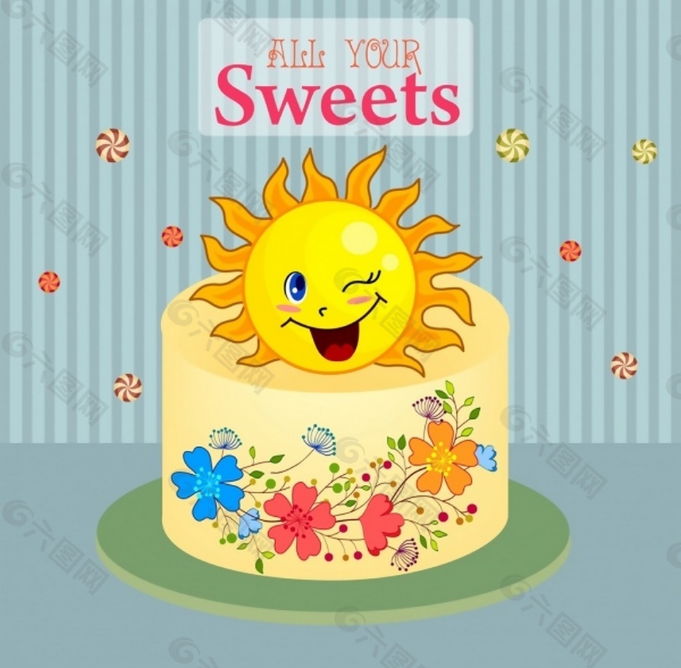 鲜花太阳蛋糕ai矢量素材下载