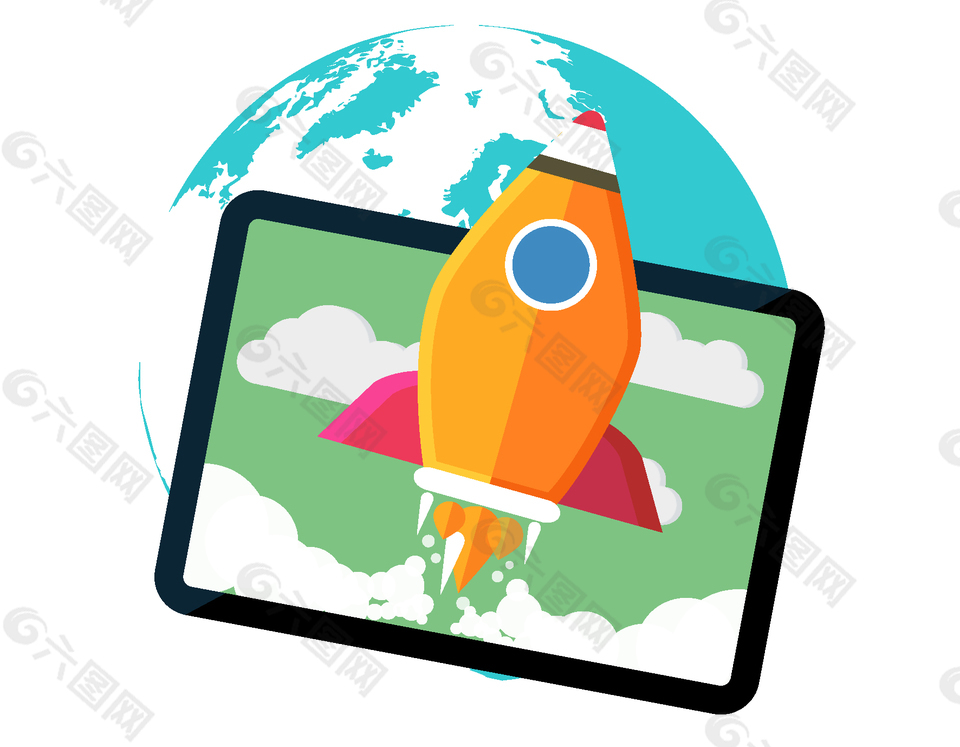 手绘地球飞机元素