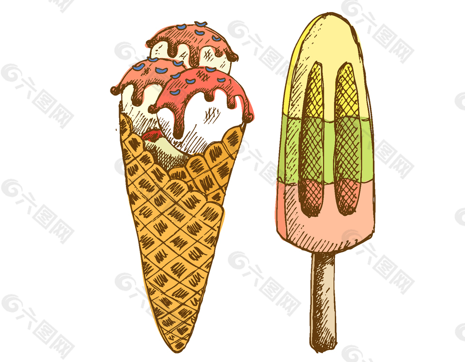 卡通彩色冰淇淋雪糕元素