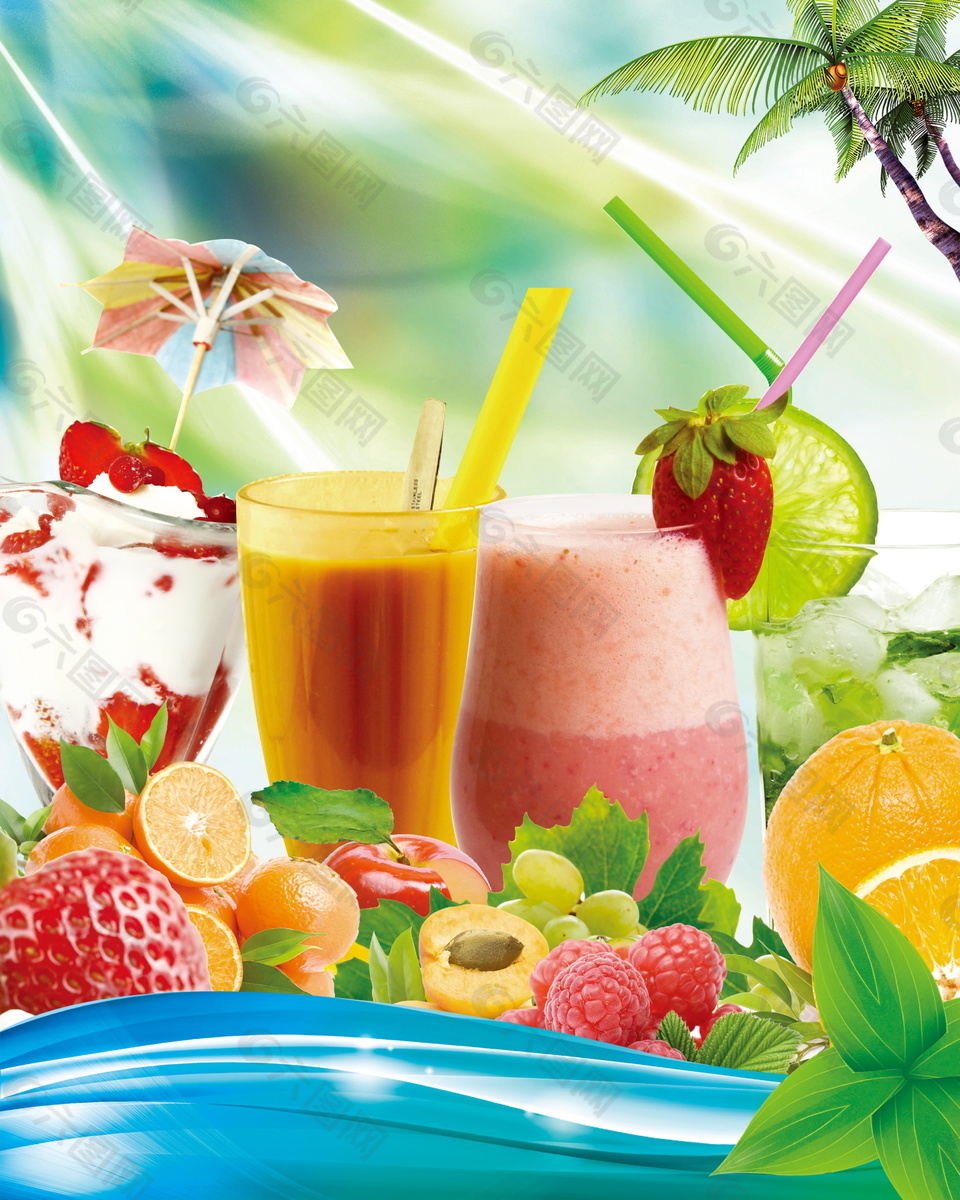 各种鲜榨水果汁饮料海报背景设计